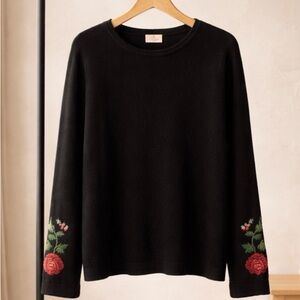 Faded Glory Black Sweater with Floral Embroidery